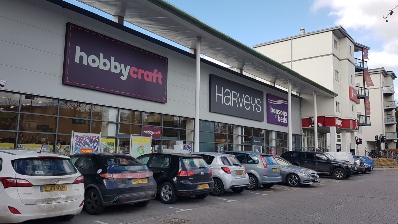 Hobbycraft and Harveys stores at Wycombe Retail Park